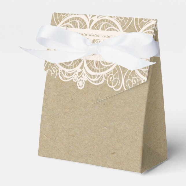 Brown Paper & White Lace Natural Rustic Wedding Favour Box (Front Side)