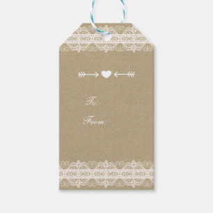 Brown Paper & White Lace Natural Rustic Wedding Gift Tags