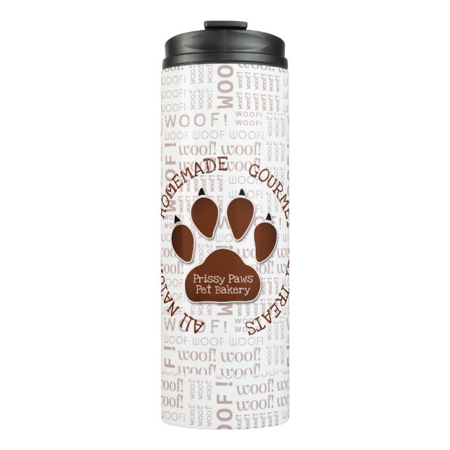Brown Paw Print with Business Name Woof Art Thermal Tumbler (Front)