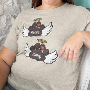 Brown Paws Red Heart Angel Wings 2 Dogs Memorial Tri-Blend Shirt