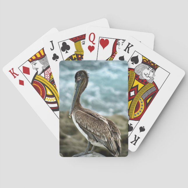 Brown Pelican by the Ocean Playing Cards (Back)