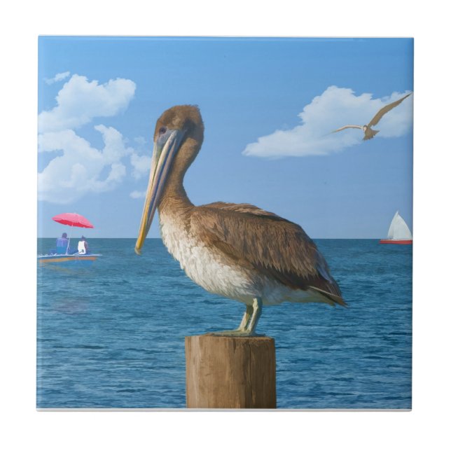 Brown Pelican on a Post Tile (Front)