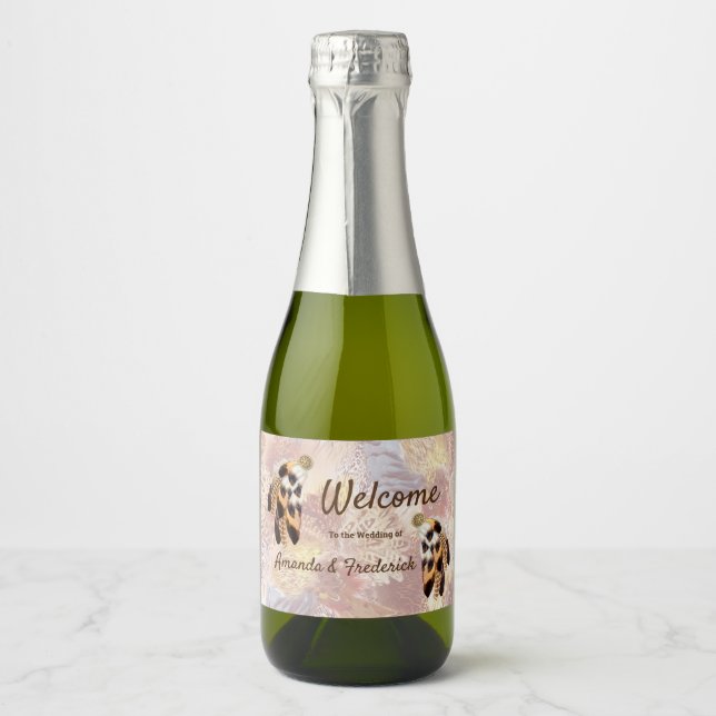 Brown Pelican or Hawk feathers Sparkling Wine Label (Front)