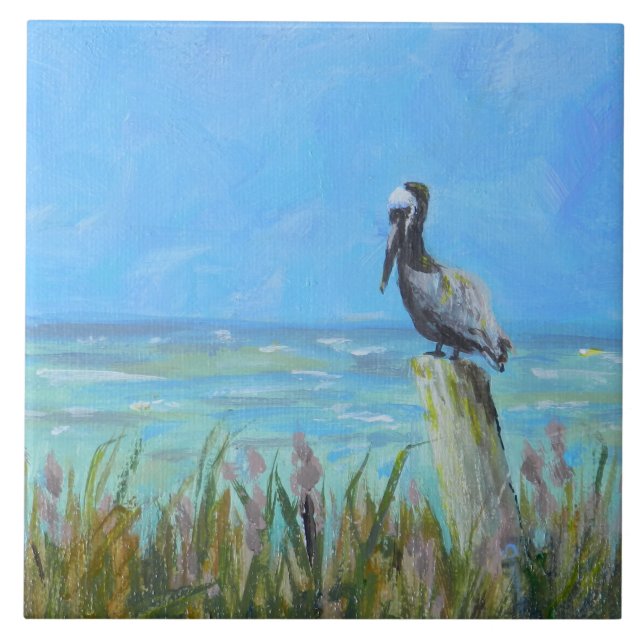 Brown Pelican Postal Coastal Art Tile (Front)