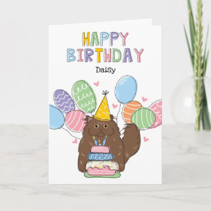 Brown Persian Cat Longhair Birthday Party Card