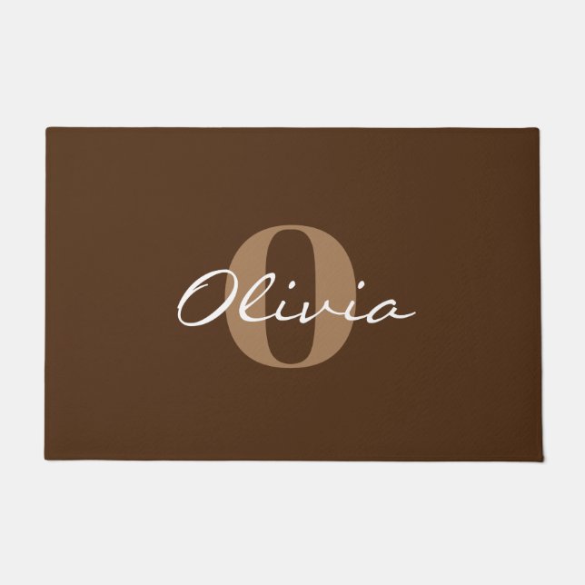 Brown Personalised Name Monogram Doormat (Front)