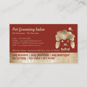 Brown Pet Grooming Salon Gold Sparkling Business Card