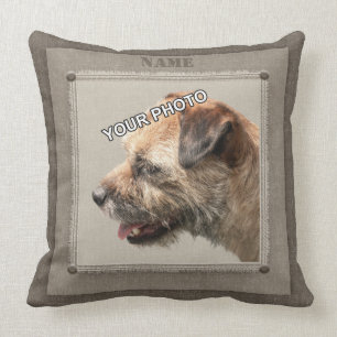 Brown Pet Portrait Photo Rustic decorative fringe Cushion
