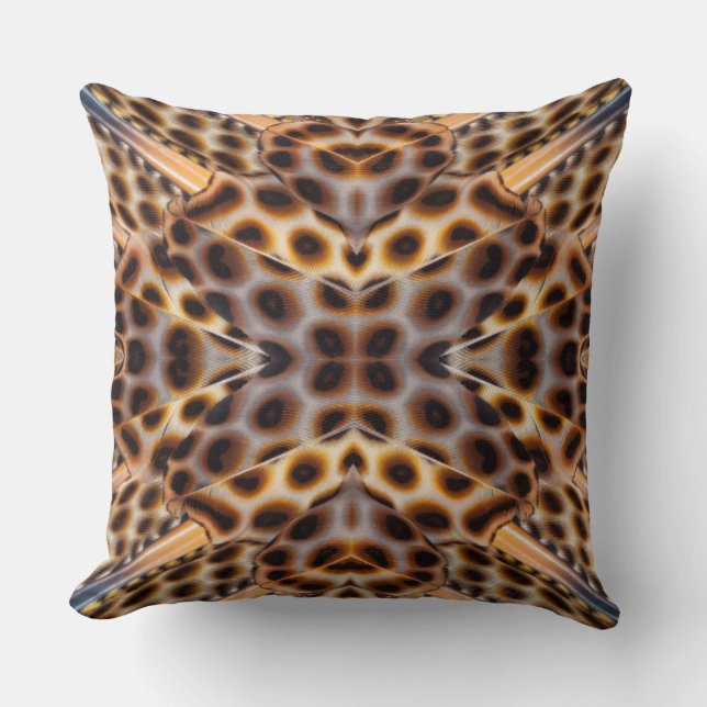 Brown pheasant feather kaleidoscope cushion (Front)