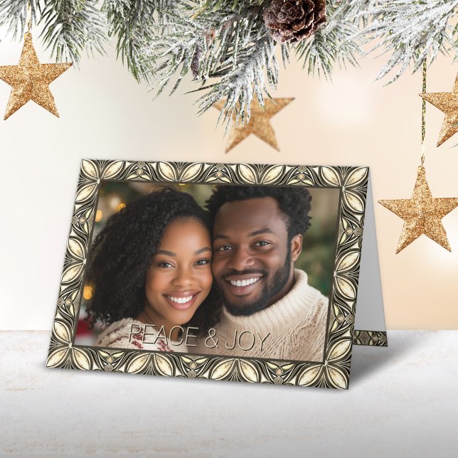 Brown Photo Peace & Joy Holiday Card (Creator Uploaded)
