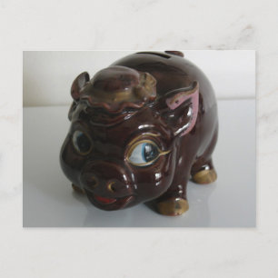 Brown Pig Piggy Bank Postcard