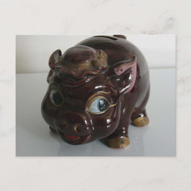 Brown Pig Piggy Bank Postcard (Front)