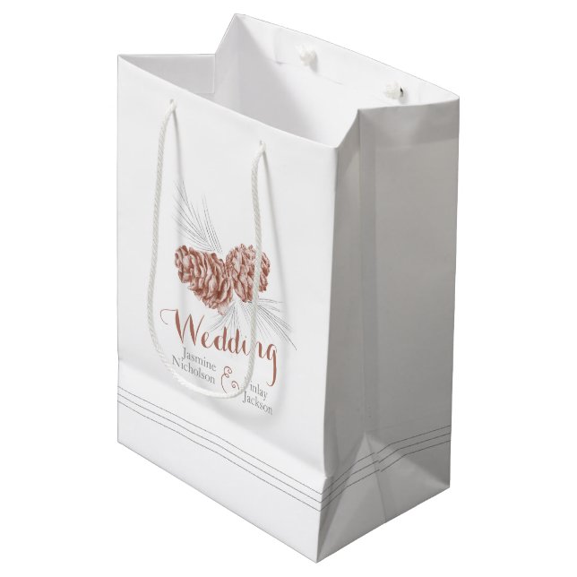 Brown pine cone drawing wedding favour gift bag (Front Angled)