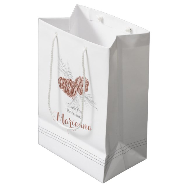 Brown pine cone drawing wedding favour gift bag (Front Angled)