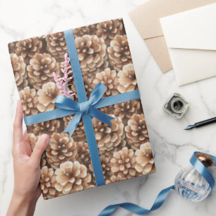 Brown Pine Cones Birthday Wrapping Paper