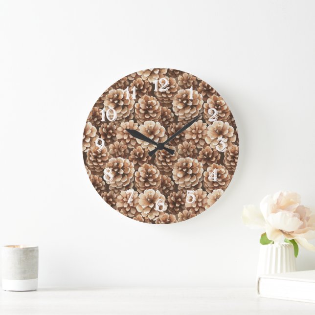 Brown Pine Cones Bridal Shower Large Clock (Home)