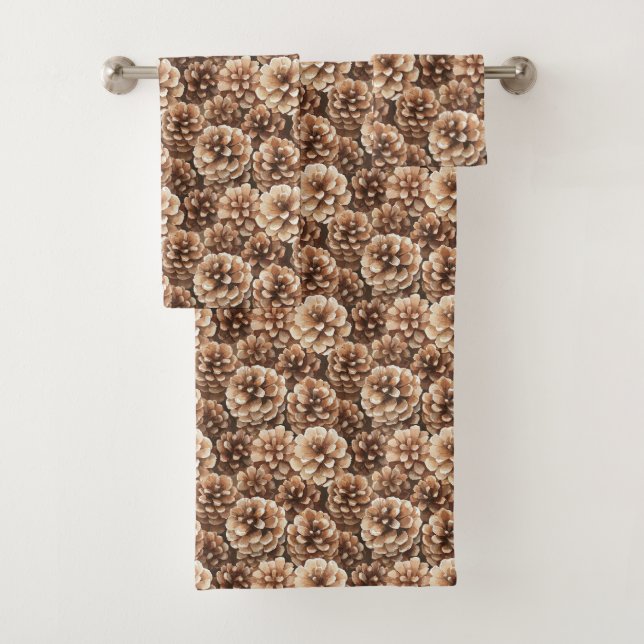 Brown Pine Cones Nature Bridal Shower Bath Towel Set (Insitu)