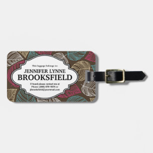 Brown Pink Autumn Leaf Pattern Luggage Tag for Her