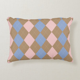 Brown Pink Blue Argyle Decorative Cushion