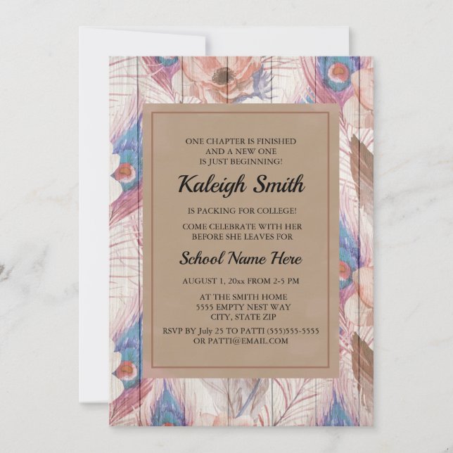Brown Pink Boho Floral and Rustic Wood Trunk Party Invitation (Front)