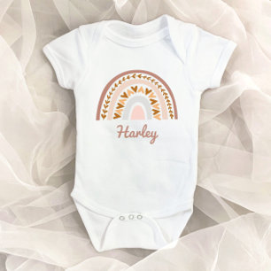Brown Pink Boho Rainbow Custom Name Monogram Baby Bodysuit