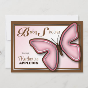 Brown & Pink Butterfly Baby Shower Invitations
