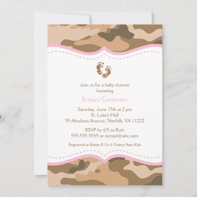 Brown & Pink Camouflage Baby Shower Invitation (Front)