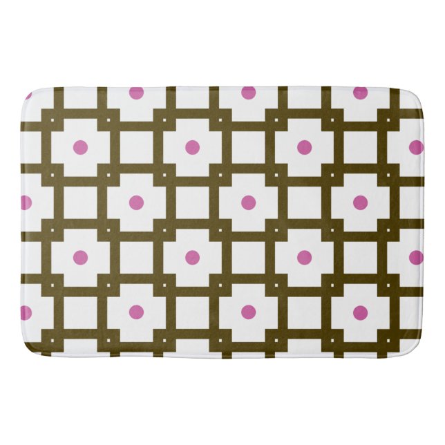 Brown & Pink Chequered-Dots Bath Mat (Front)