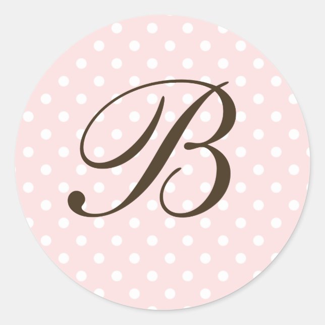 Brown Pink Custom Monogram Polka Dot Favour Classic Round Sticker (Front)