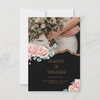 Brown Pink Flower Wedding Invitation