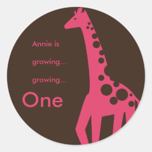 Brown & Pink Giraffe Birthday Classic Round Sticker