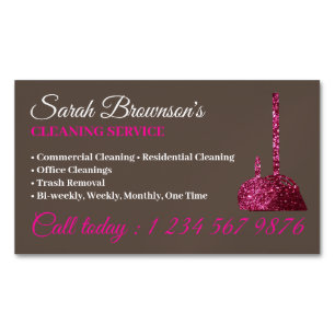 Brown Pink Glamourous Cleaning Service Janitorial Magnetic Business Card