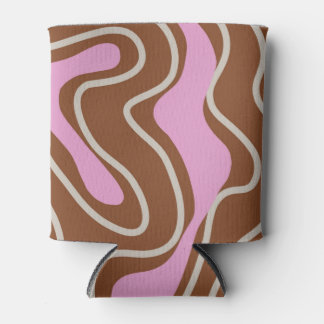 Brown Pink Marble Boho Groovy Liquid Swirl Pattern Can Cooler