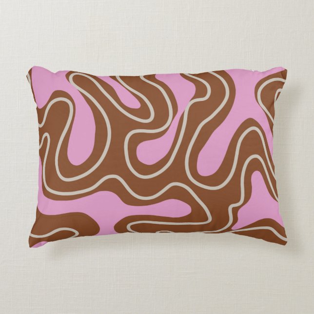 Brown Pink Marble Boho Groovy Liquid Swirl Pattern Decorative Cushion (Front)