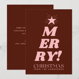 Brown & Pink Merry Christmas Non Photo  Holiday Card