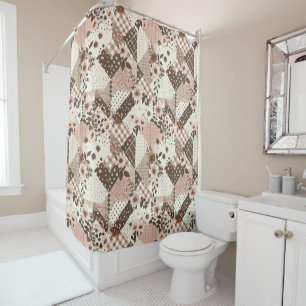 Brown Pink Patchwork Quilt Floral Retro Shower Curtain