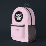 Brown pink | Personalised Corporate Logo and Text Printed Backpack<br><div class="desc">Classic pastel pink and chocolate brown | Personalised Corporate Logo and Text Modern Business Printed Backpack</div>