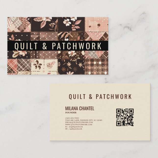 Brown Pink Quilt Patchwork Handmade Clothing  Business Card (Front/Back)