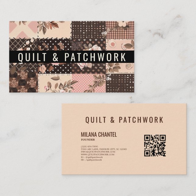 Brown Pink Quilt Patchwork Handmade Clothing  Business Card (Front/Back)
