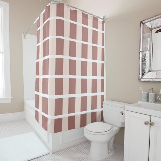 Brown Pink Stripes Pattern Shower Curtain (In Situ)
