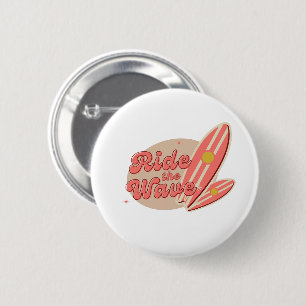 Brown Pink Vintage Ride the Wave Button