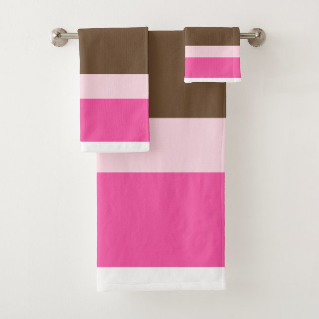 Brown & Pink White Stripe Bathroom Towel Sets  (Insitu)