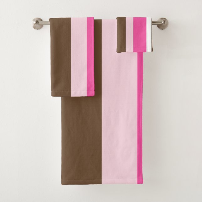 Brown & Pink White Stripe Bathroom Towel Sets  (Insitu)