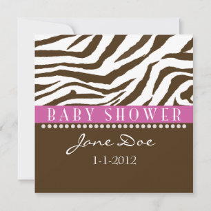 Brown & Pink Zebra Baby Shower Invitations