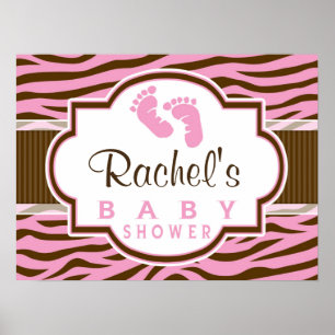 Brown, Pink Zebra Stripes Animal Print Baby Shower