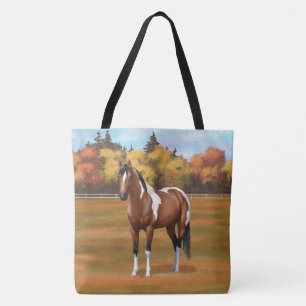 Brown Pinto Bay Paint Horse in Autumn Pasture Tote Bag