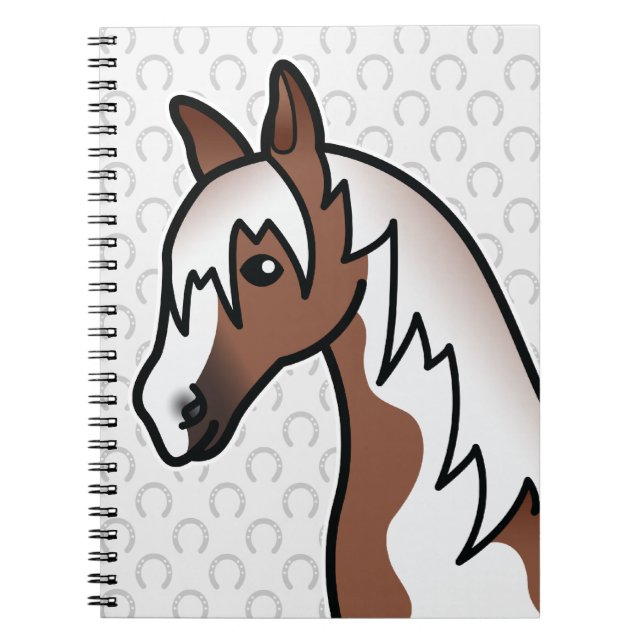 Brown Pinto Cartoon Horse Head Spiral Notebook (Front)