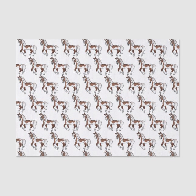 Brown Pinto Cartoon Trotting Horse Pattern Tissue Paper (Front)
