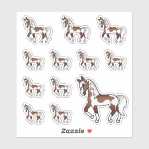 Brown Pinto Cute Cartoon Trotting Horses
