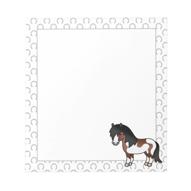 Brown Pinto Shetland Pony Cartoon Illustration Notepad (Front)